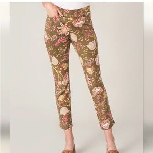 Spartina 449 Maren Pant Olive Pink Floral Print Cropped Women’s Small Stretch